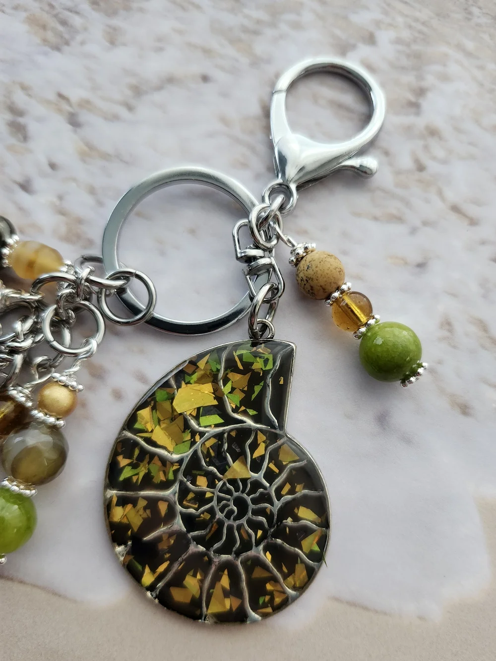 Shell Fossil Purse Charm or Keychain Jasper Agate Stone Handcrafted